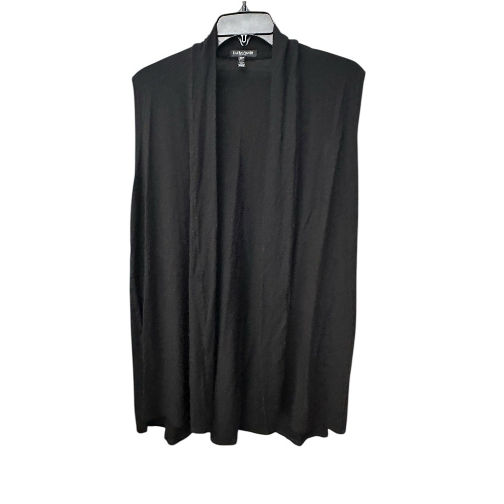 Eileen Fisher Women‎ Black Sleeveless Cardigan Small Petite Minimalist #EF9-3